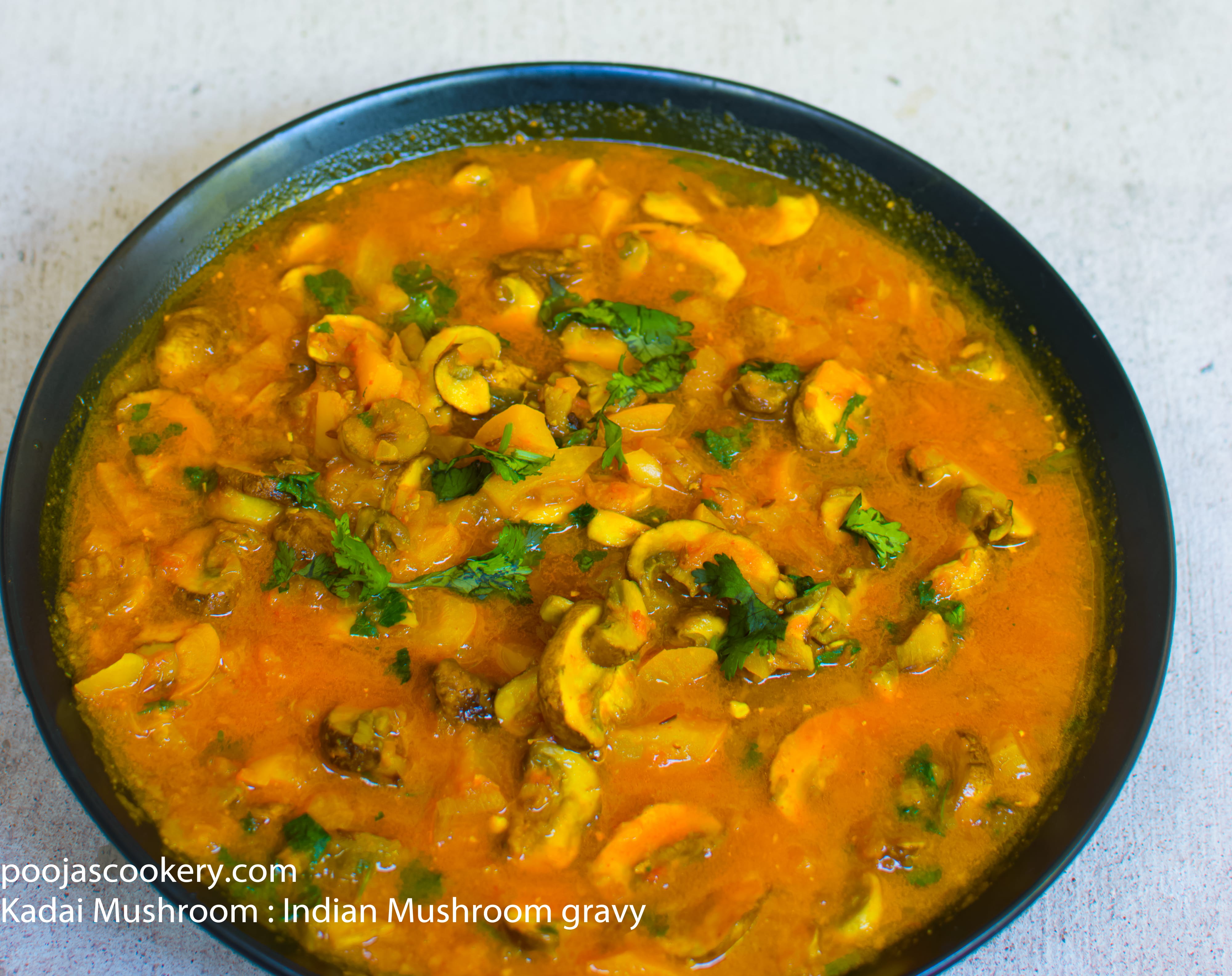 Kadai Mushroom Indian Mushroom gravy Pooja's Cookery