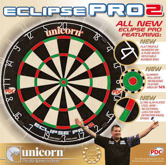 Unicorn Eclipse Pro 2 Competition Quality Dart Board Slimmer Bulls eye PDC