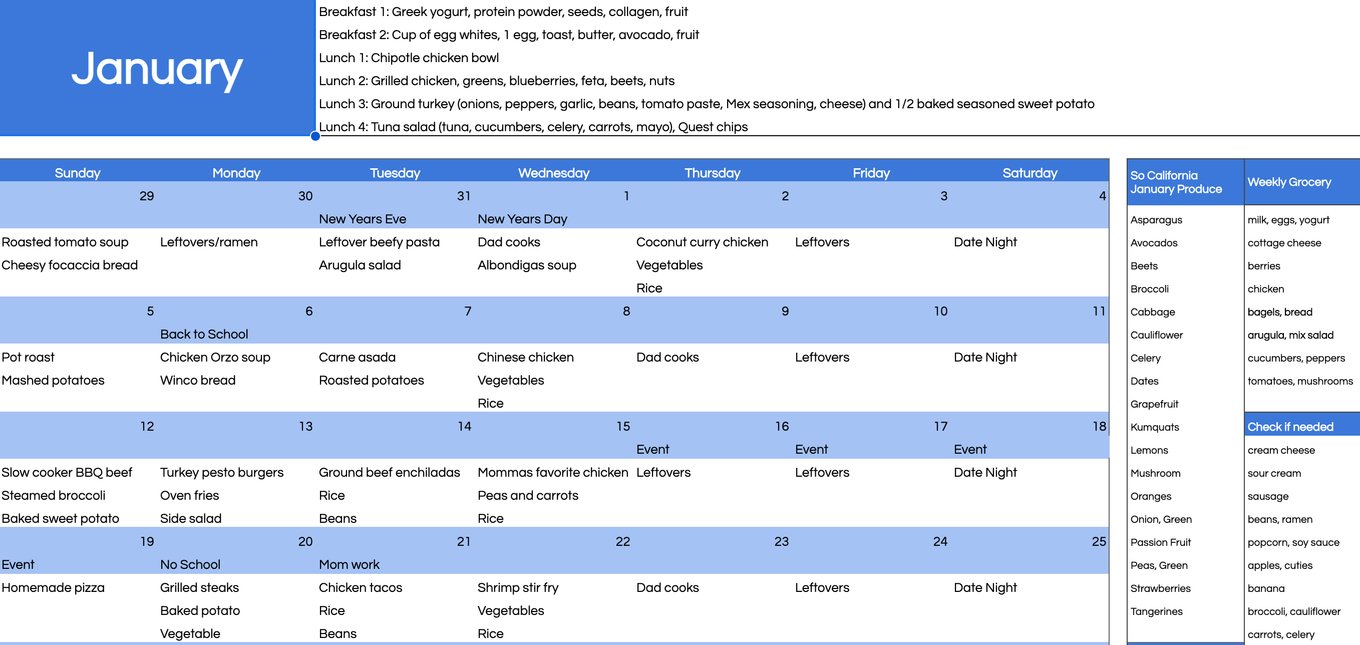 January 2025 Meal Plan Poolside Bakes