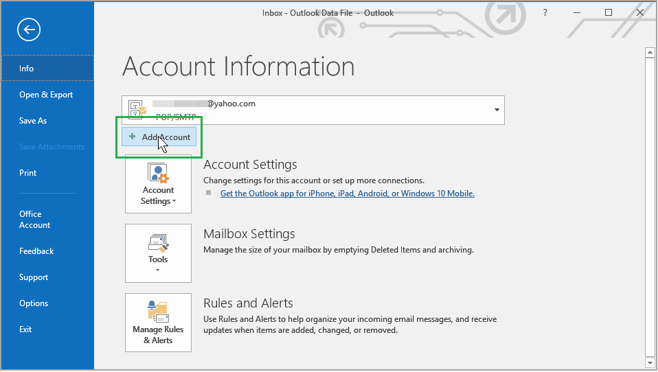 How to setup an IMAP email account in Microsoft Outlook 2016