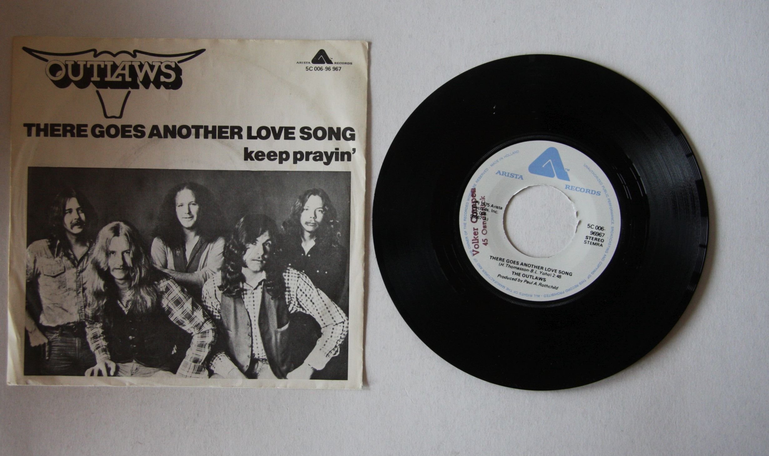 Outlaws There Goes Another Love Song NL 7in 1975 Unique PS