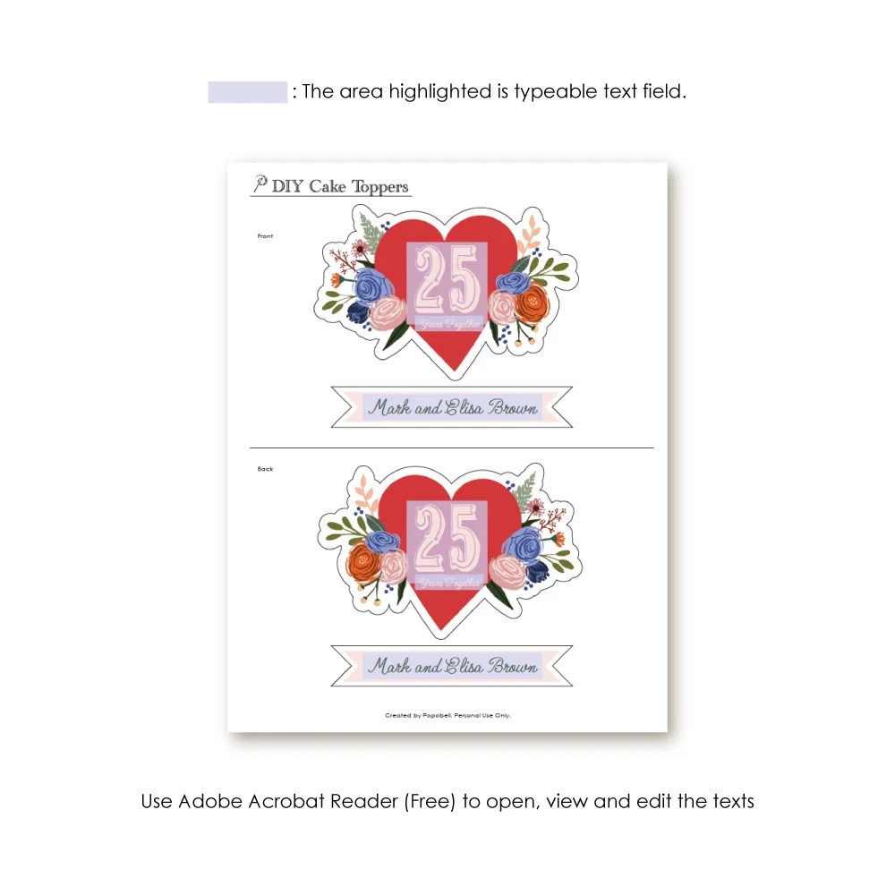 Popobell Studio Anniversary Cake Topper Printable