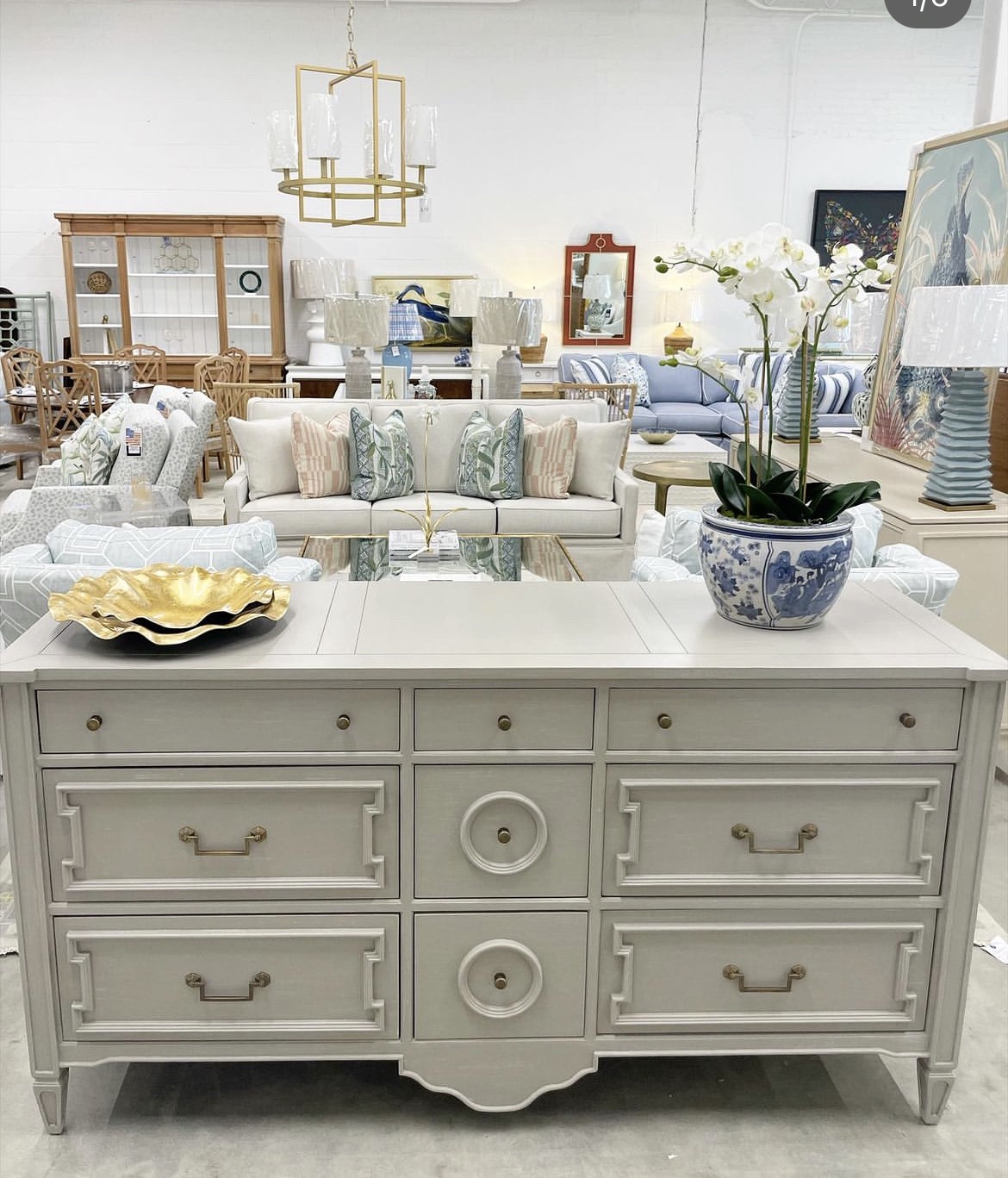 McDonough dresser in light grey wood finish Poppy's of Macon
