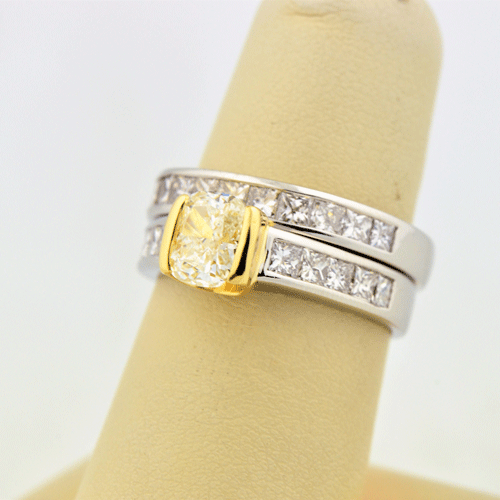 1.02ct Yellow Cushion Cut Platinum Wedding Set Porcello Jewelers