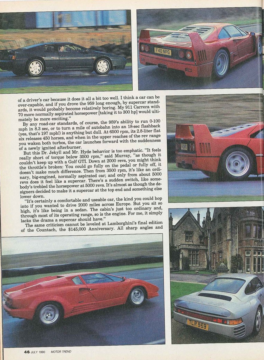 Porsche 959 vs. Ferrari F40 vs. Lambo Countach vs. Lotus