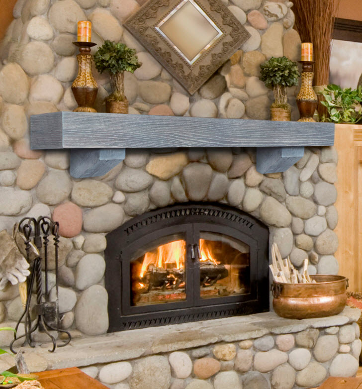 48" / 60" / 72" Heritage Driftwood Finish Reclaimed Mantel Shelf w/Corbels