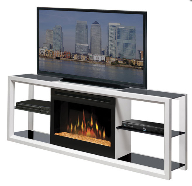 64" Dimplex Novara White Glass Entertainment Center Fireplace SHGFP300W