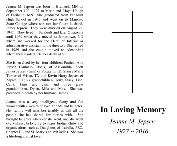 Jeanne Jepsen Obituary 2016 Anderson Funeral Home and Crematory
