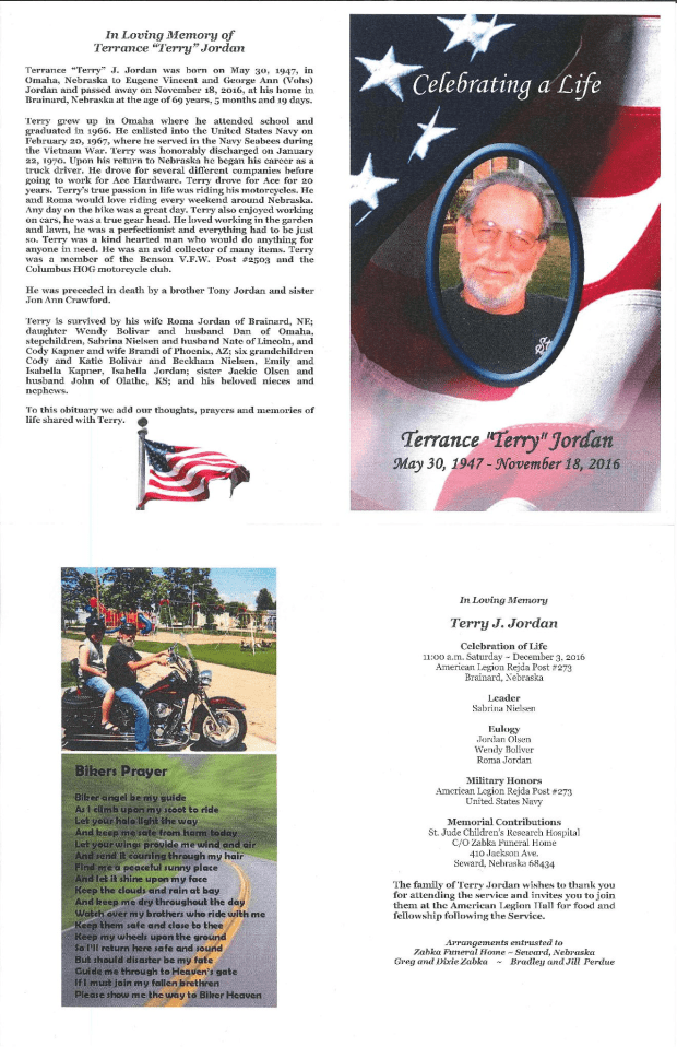 Obituary Terrance "Terry" Jordan ZABKAPERDUE FUNERAL HOME