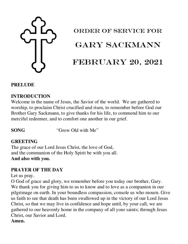 Obituary Gary Robert Sackmann of Brookings, South Dakota Eidsness