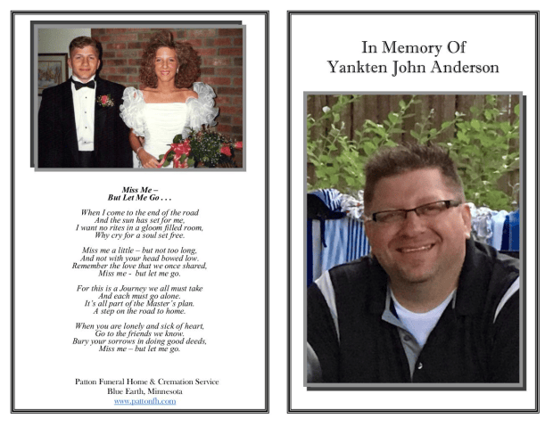 Obituary Yankten John Anderson of Blue Earth, Minnesota Patton