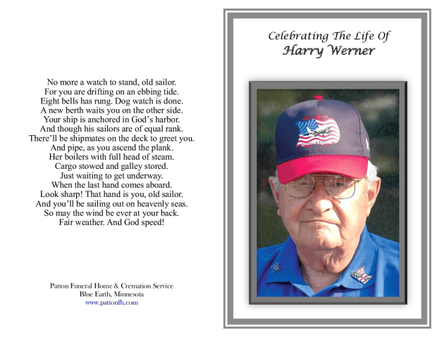 Obituary Harry Albert Werner of Blue Earth, Minnesota Patton