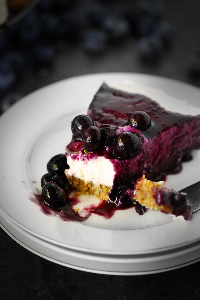 NoBake Blueberry Goat Cheese Cheesecake with Gingersnap Crust