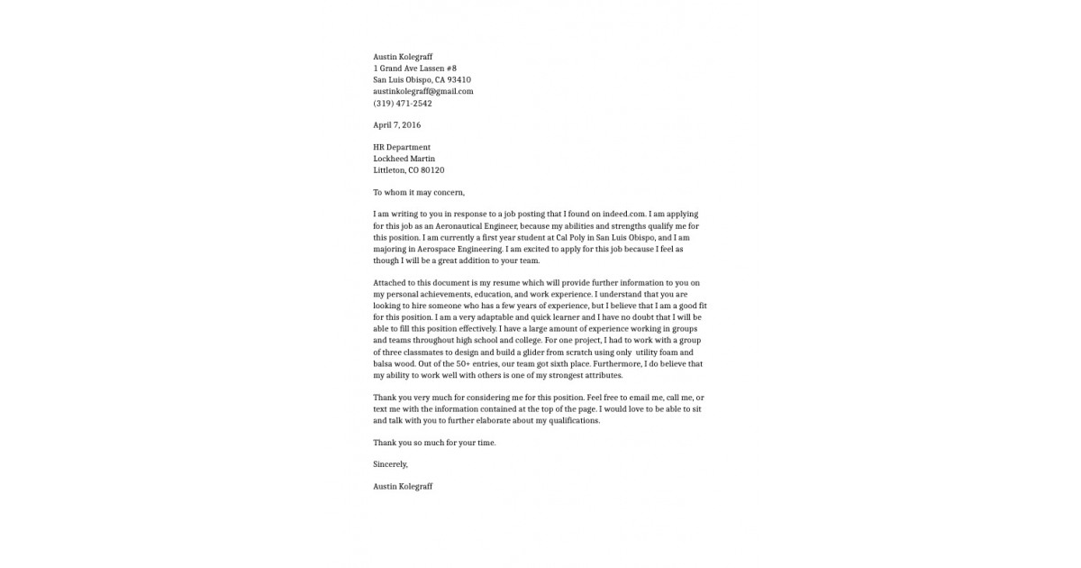 Aerospace Engineer Cover Letter Sample 90+ Cover Letter