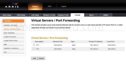 Opening Ports in a Arris TG2472G Router