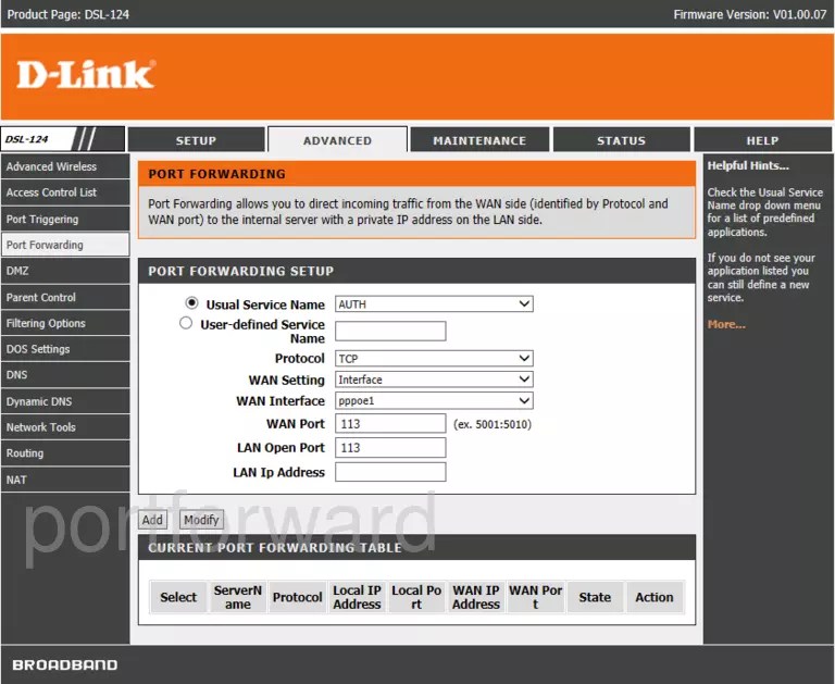 Simple DLink DSL124 Router Port Forwarding Steps