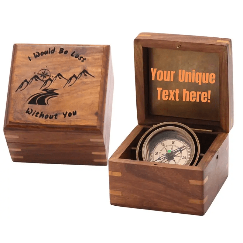 Personalized Desk Compass with Custom Wooden Box DC46 PorthoMall