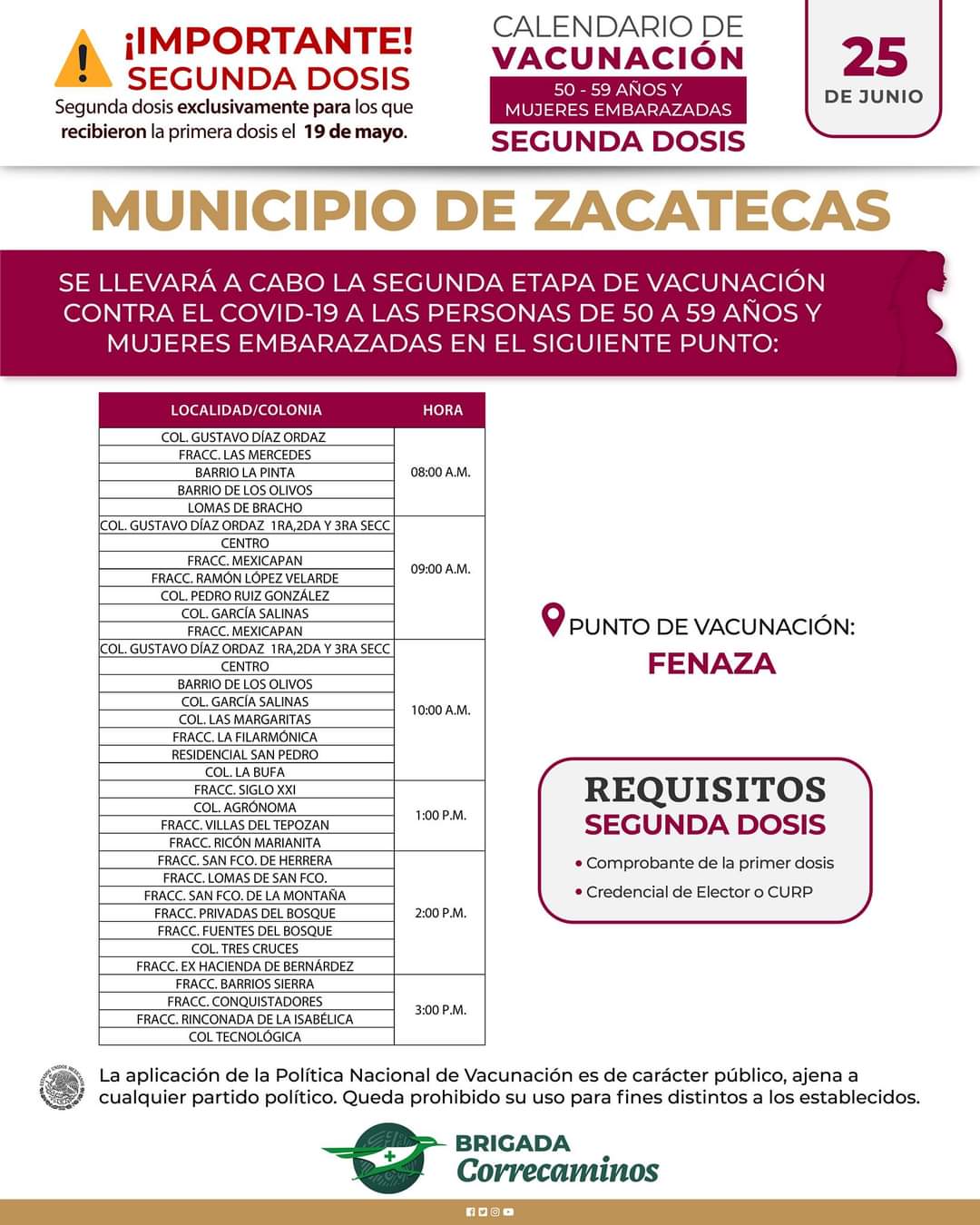 ¡Atención! Este es el calendario para la aplicación de segundas dosis