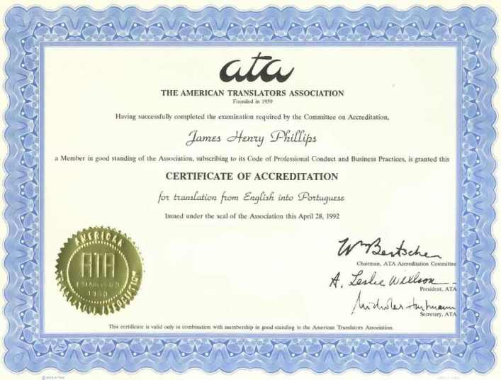 J Henry Phillips Language Credentials Credenciais de