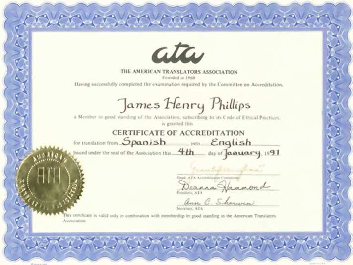 J Henry Phillips Language Credentials Credenciais de