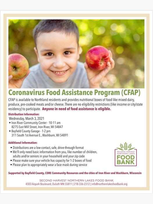 CFAP Food Distribution Program 1011am Iron River Community Center Town of Port Wing