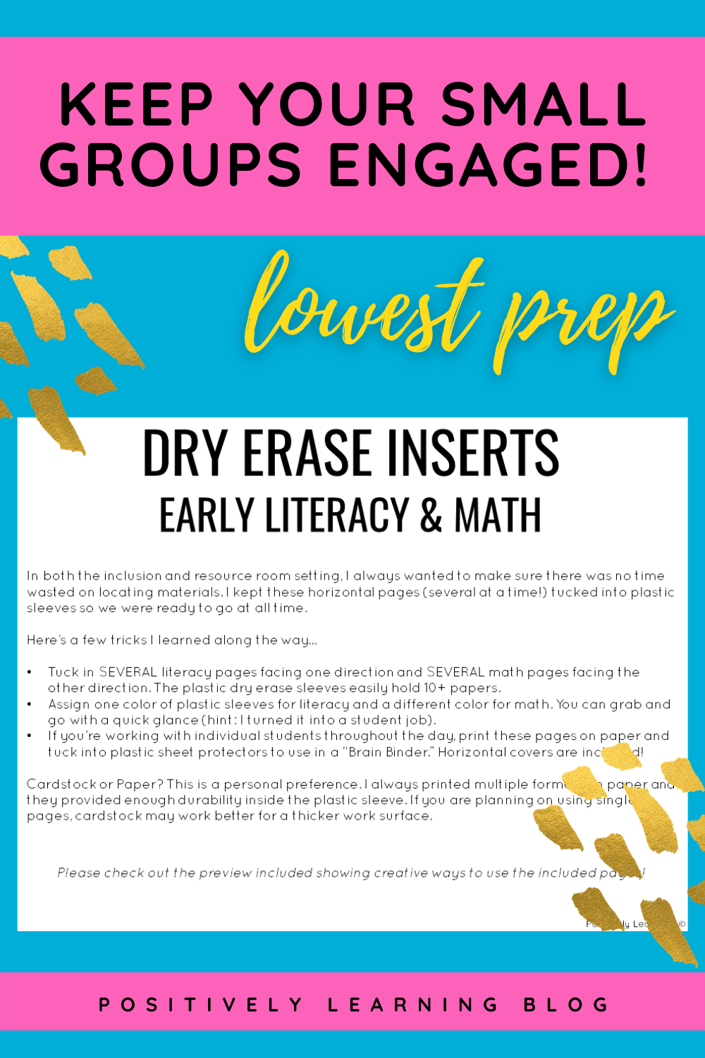 Dry Erase Pages for Small Groups - Positively Learning