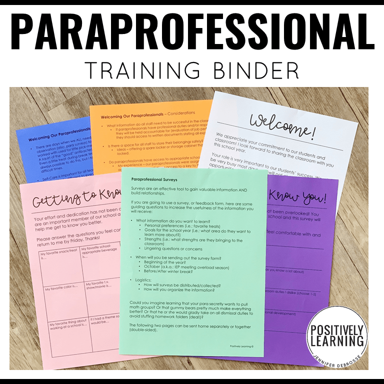 Paraprofessional Training Binder Positively Learning