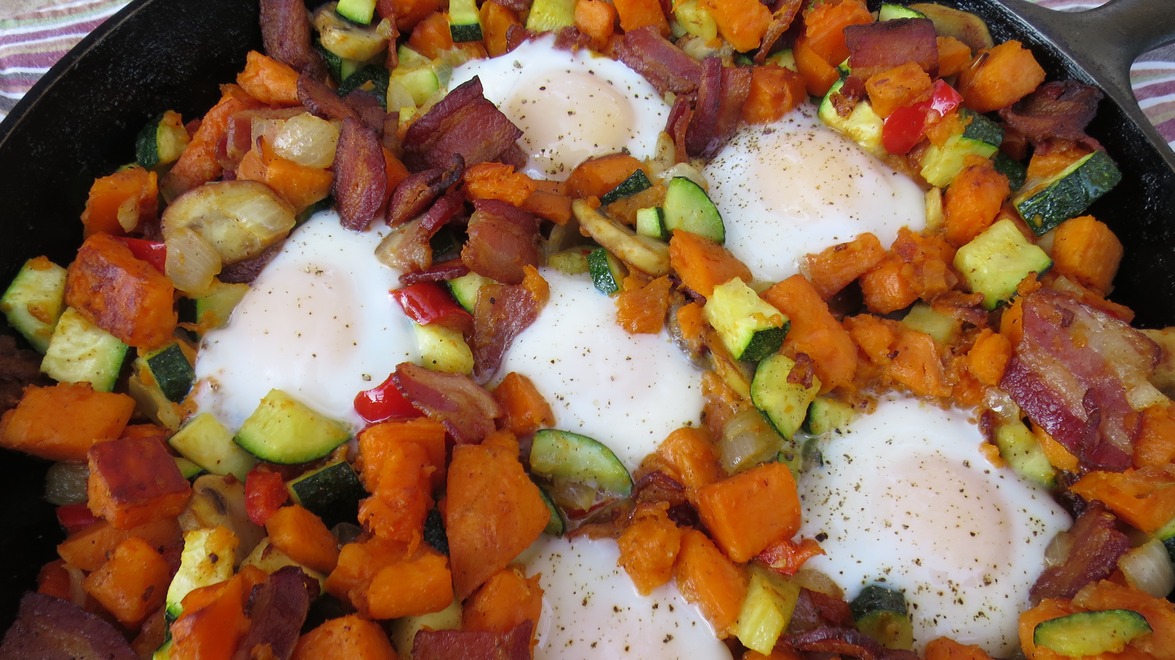 Sweet Potato, Bacon, and Egg Skillet Sunday Supper Positively Stacey