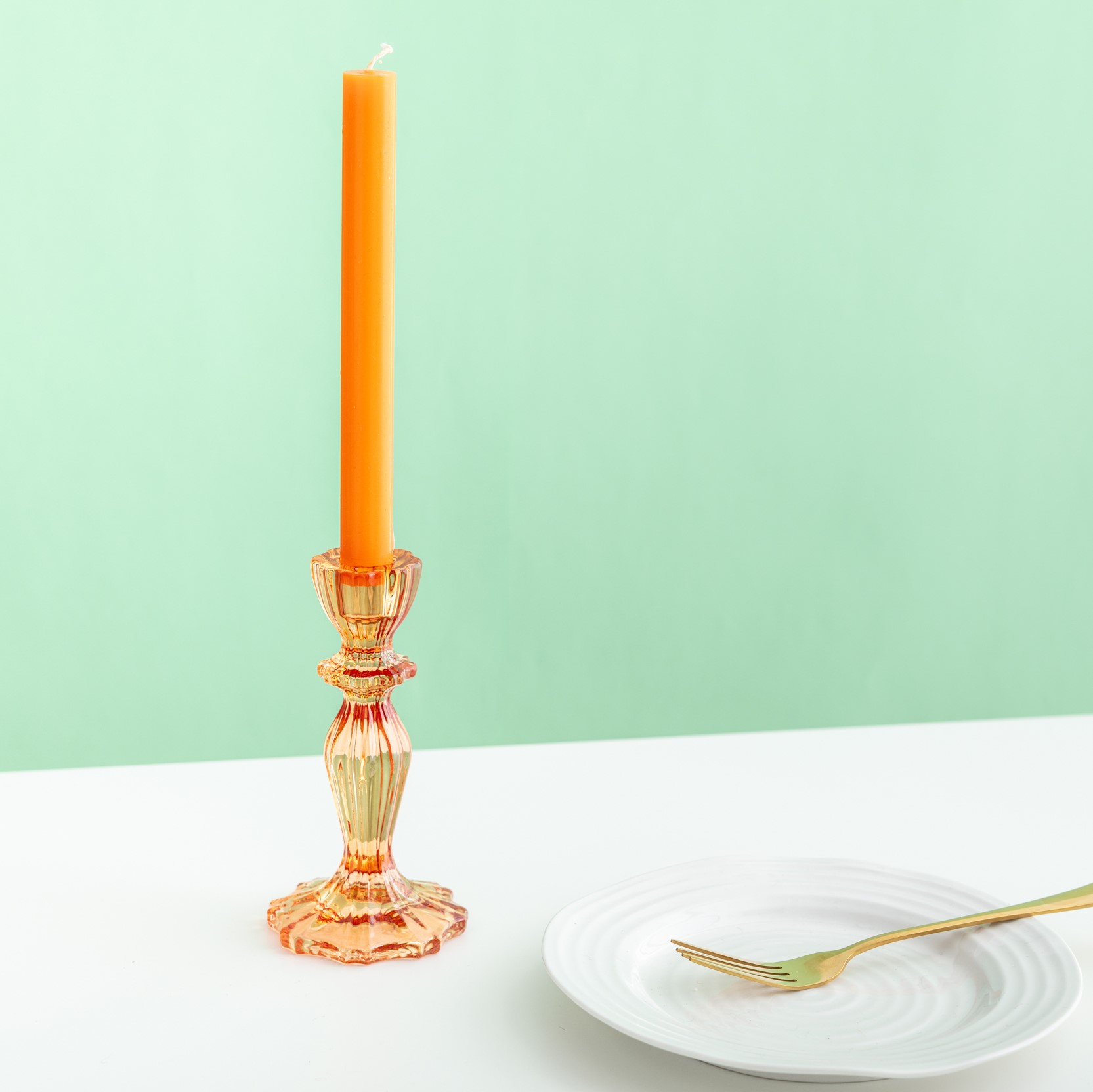 Orange Glass Candlestick Holder Postbox Party