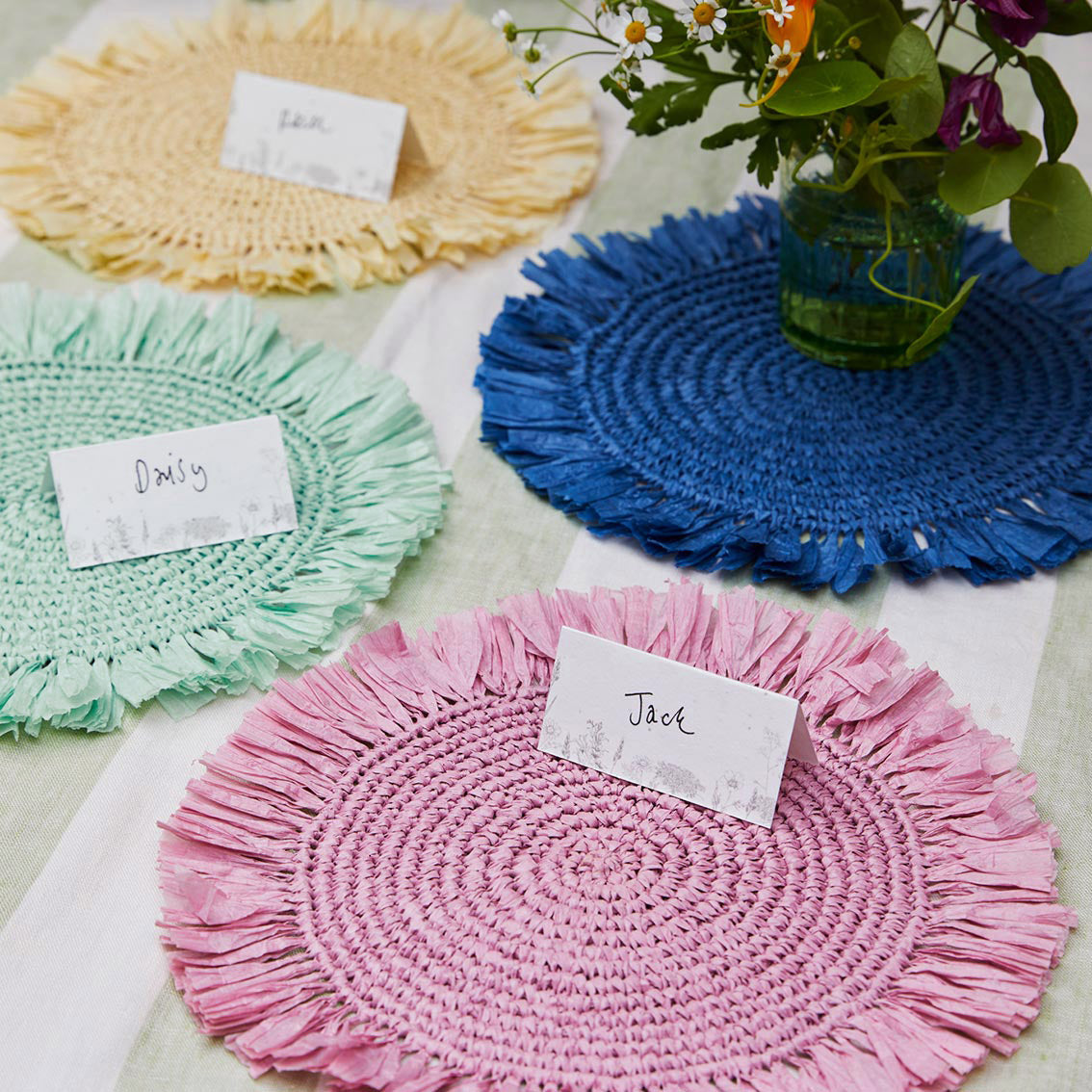 Colourful Raffia Placemats Postbox Party