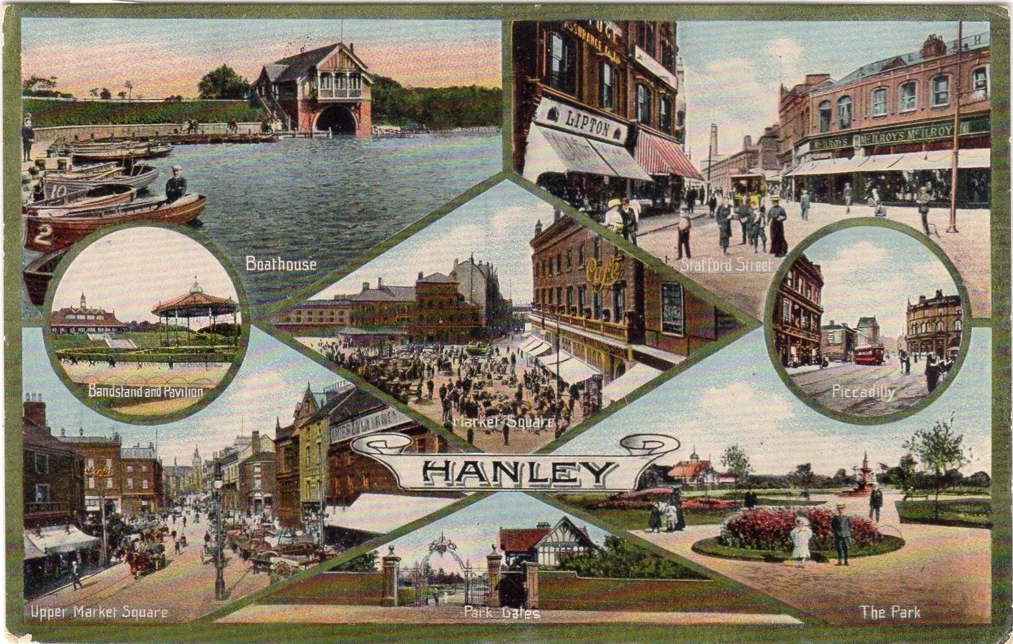 Multiview postcard of Hanley. Postcards from Stoke