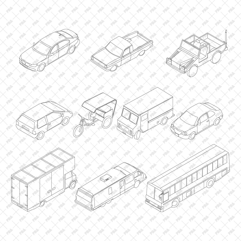 CAD, Vector Isometric Vehicles Post Digital Architecture
