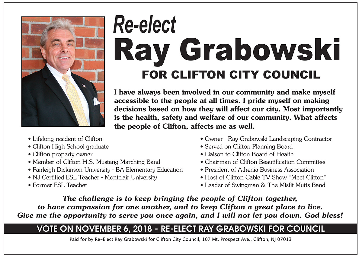 ReElect Councilman Ray Grabowski To Clifton City Council Post Eagle