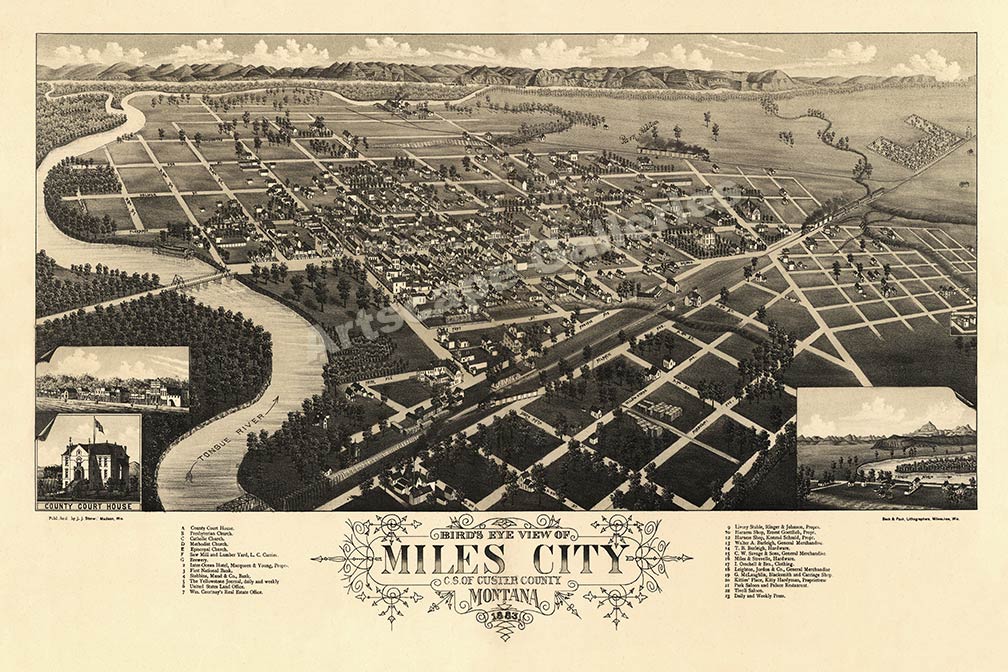Miles City Montana 1883 Historic Panoramic City Map 16x24