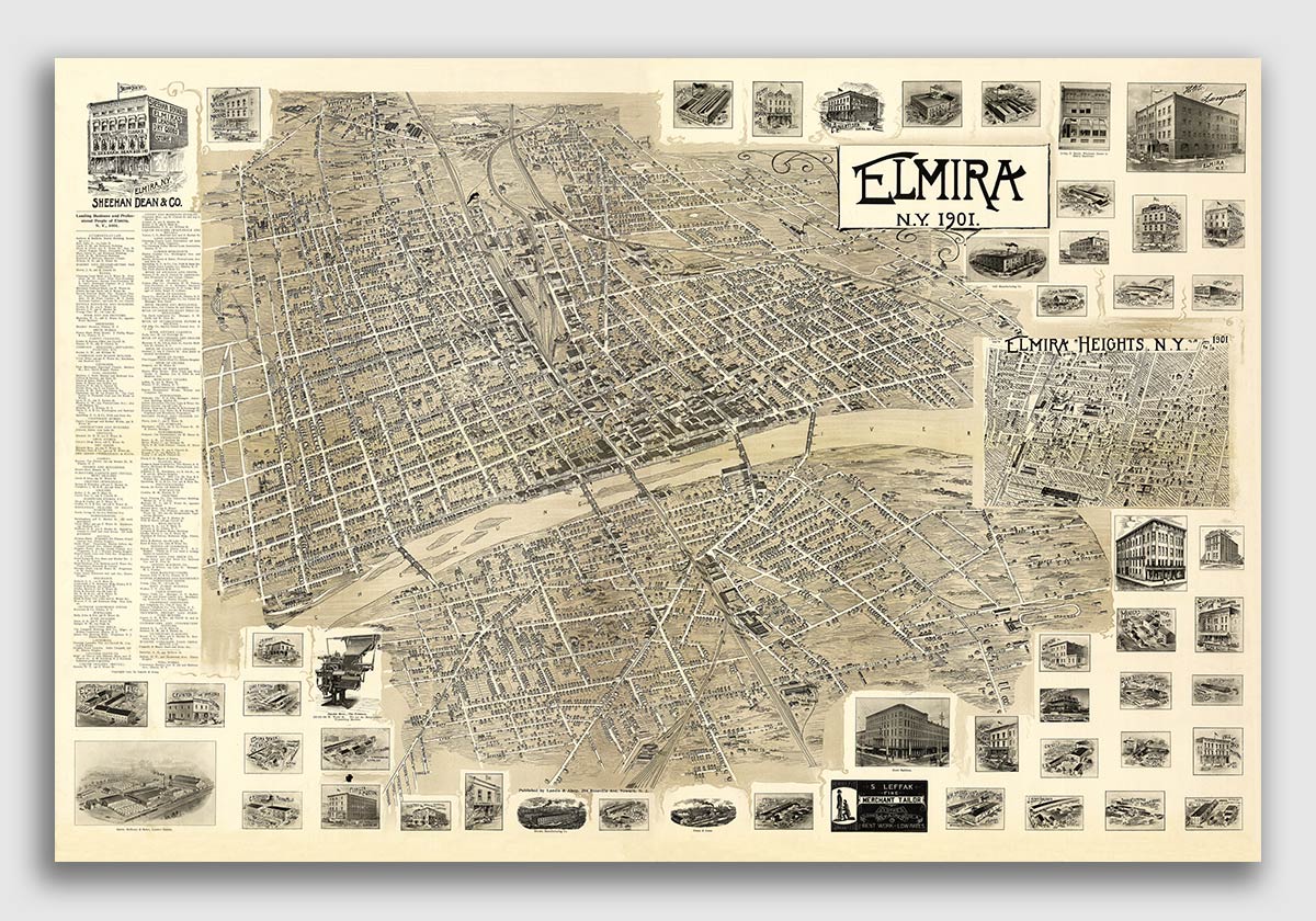 Elmira New York 1901 Historic Panoramic Town Map 20x30 eBay
