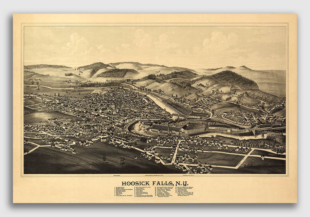 Hoosick Falls New York 1889 Historic Panoramic Town Map 16x24 eBay