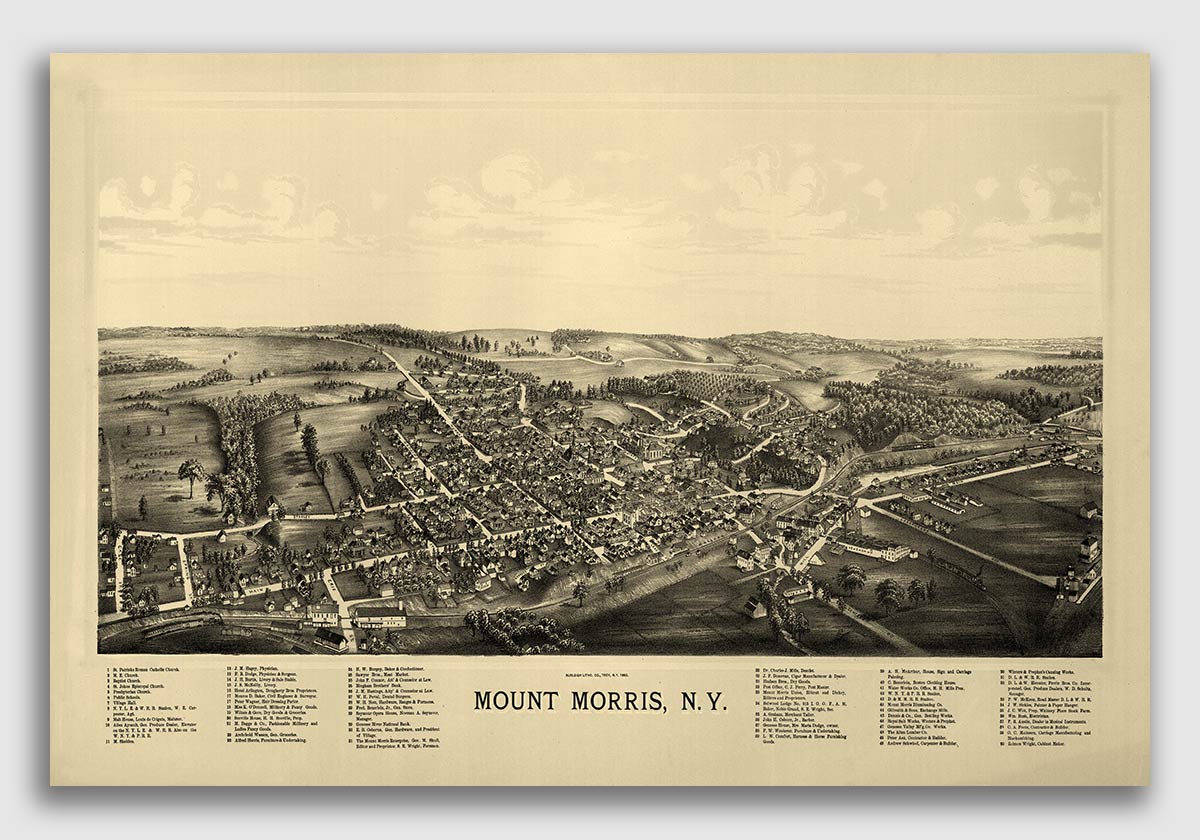 1893 Mount Morris New York Vintage Old Panoramic NY City Map 16x24 eBay