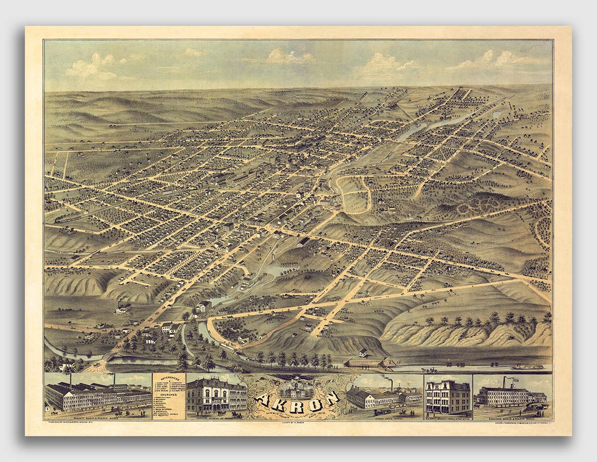 AkronMiddlebury Ohio 1882 Historic Panoramic Town Map 24x32 eBay