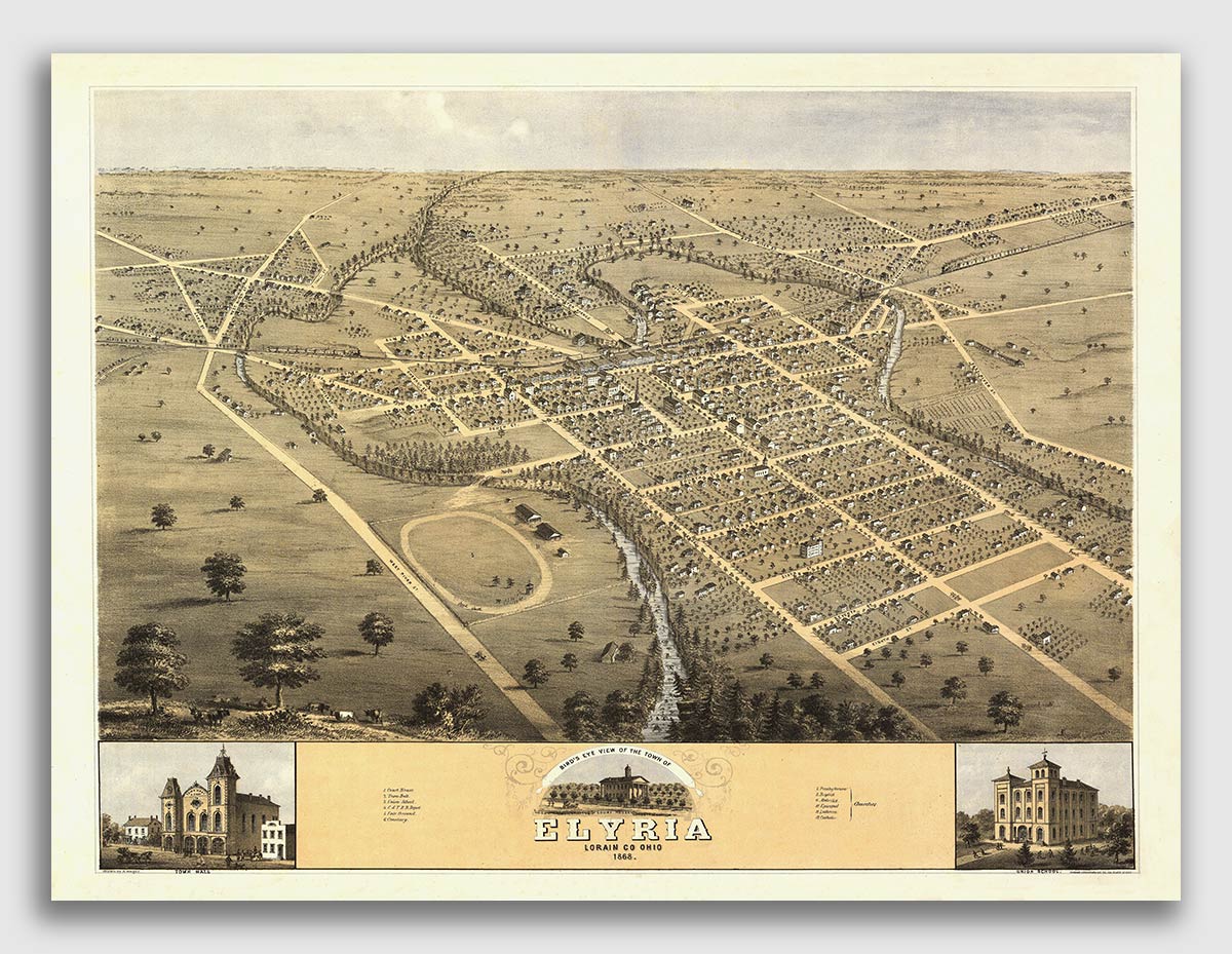 Art Posters Art Bellaire Ohio 1882 Historic Panoramic Town Map 20x30