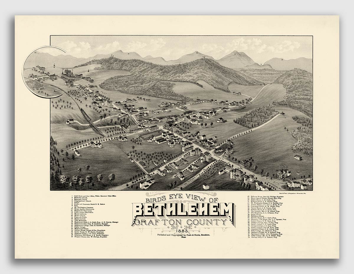 1883 Bethlehem NH Vintage Old Panoramic City Map 24x32 eBay