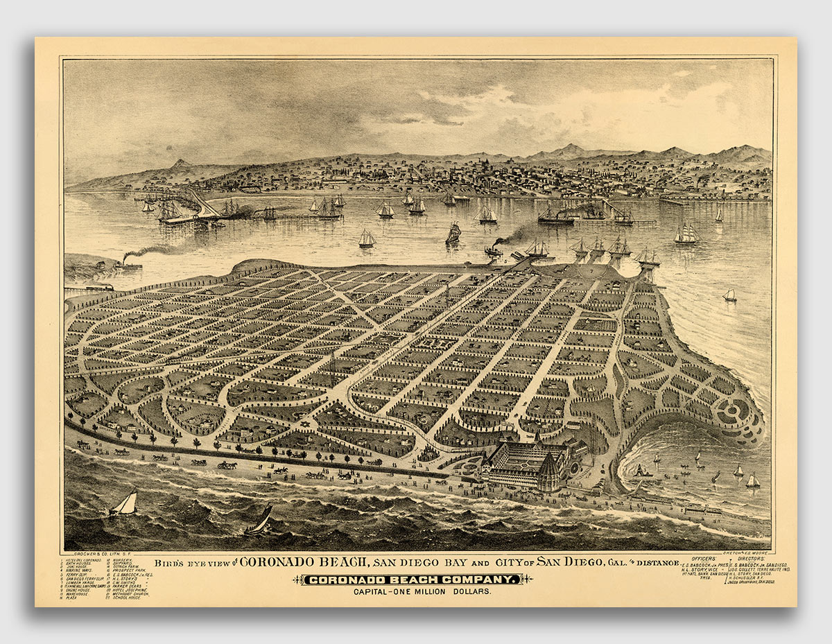 Coronado Island California 1880 Historic Panoramic Town Map 18x24 eBay