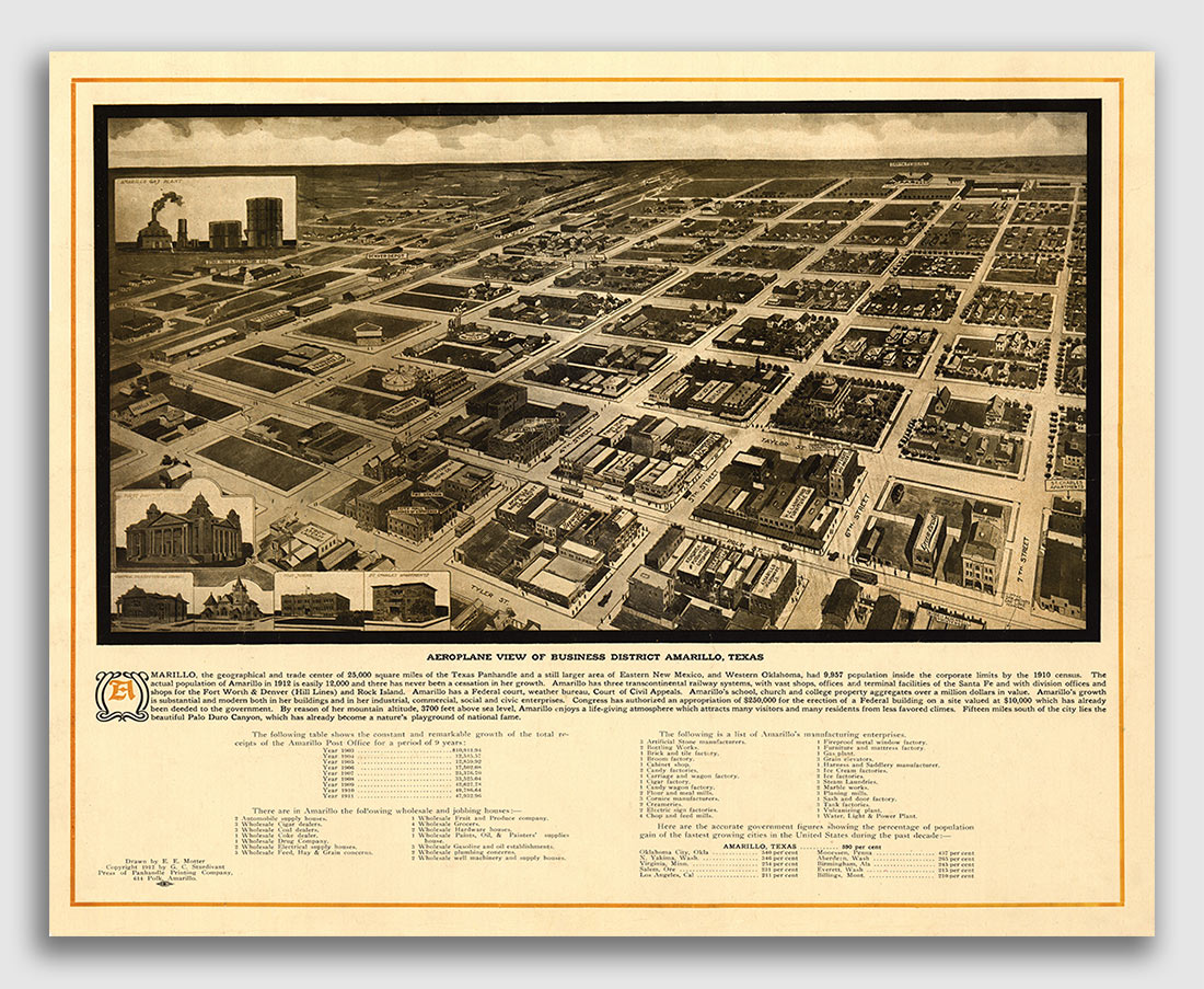 Bird's Eye View 1912 Amarillo Texas Vintage Style City Map 20x24 eBay