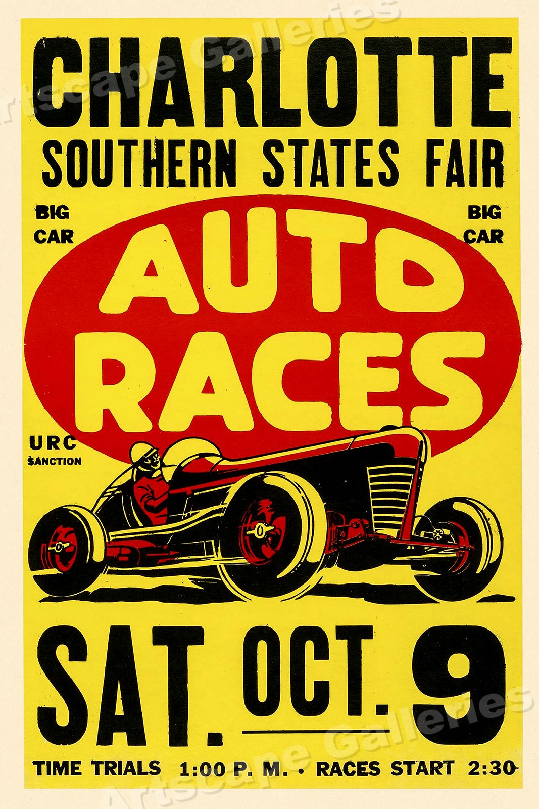 1950s Automotive Poster Charlotte Auto Races Vintage Style Poster