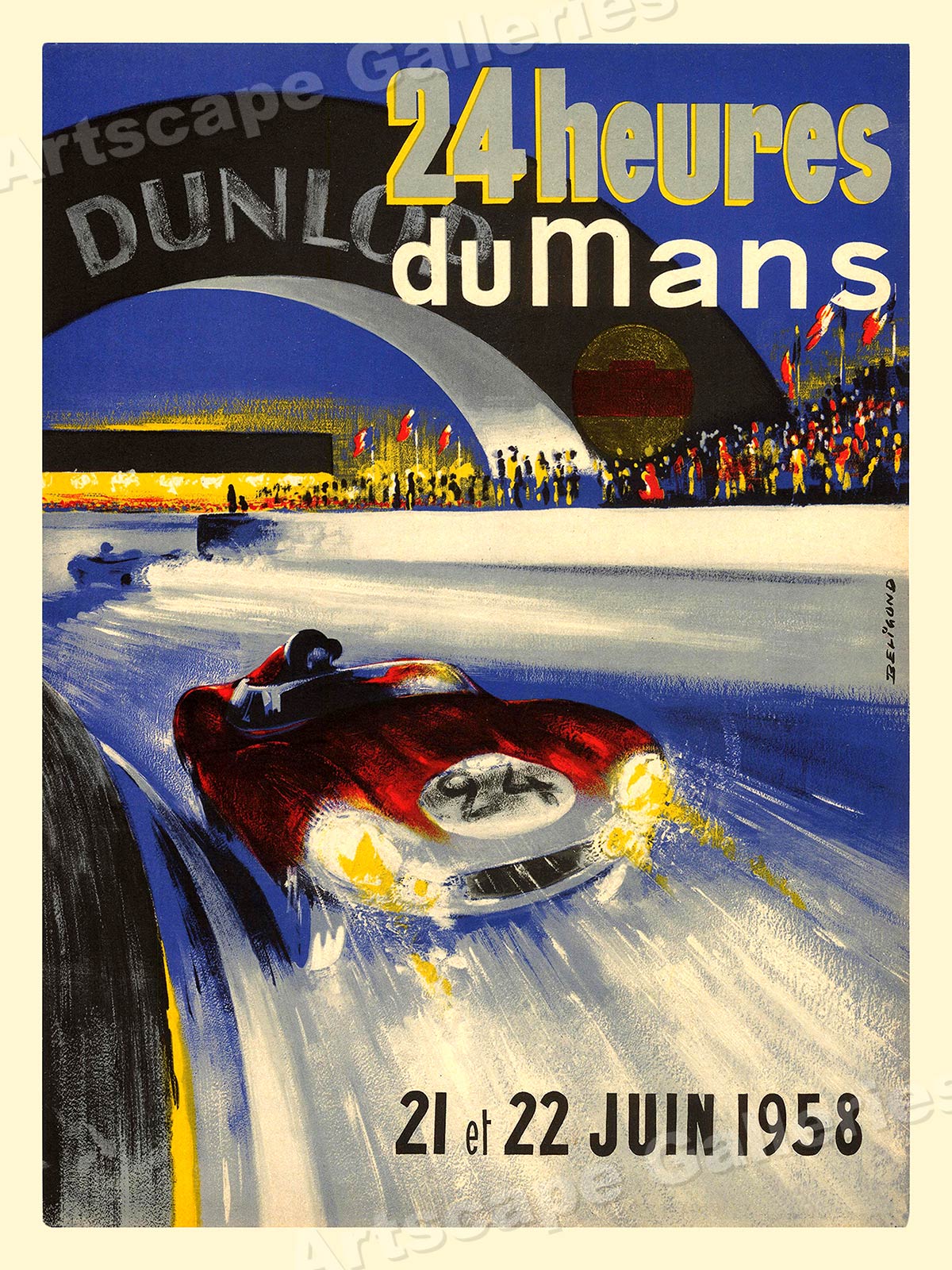 1950s 24 hours of Le Mans Vintage Style Road Racing Poster 24x32