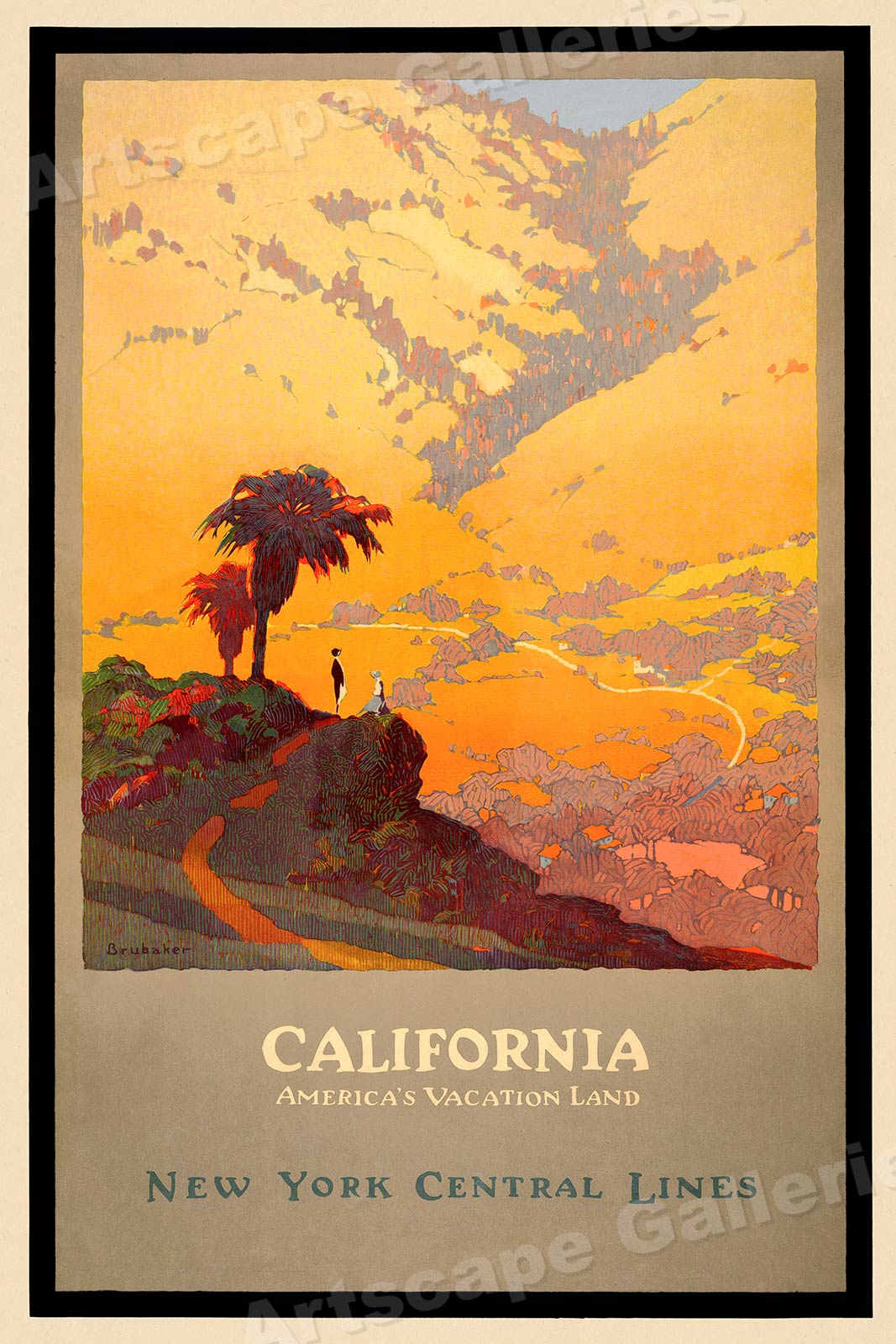 California America's Vacation Land 1920s Vintage American Travel Poster
