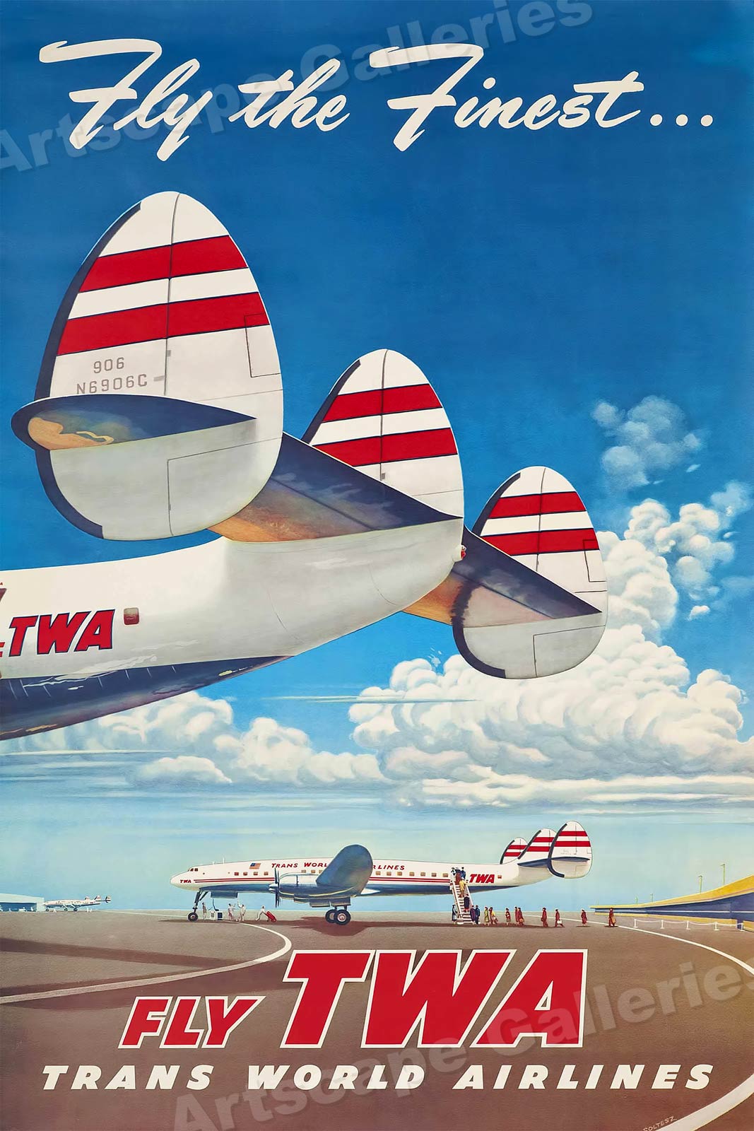 1950s “Fly The Finest Fly TWA” Vintage Style Airline Travel Poster