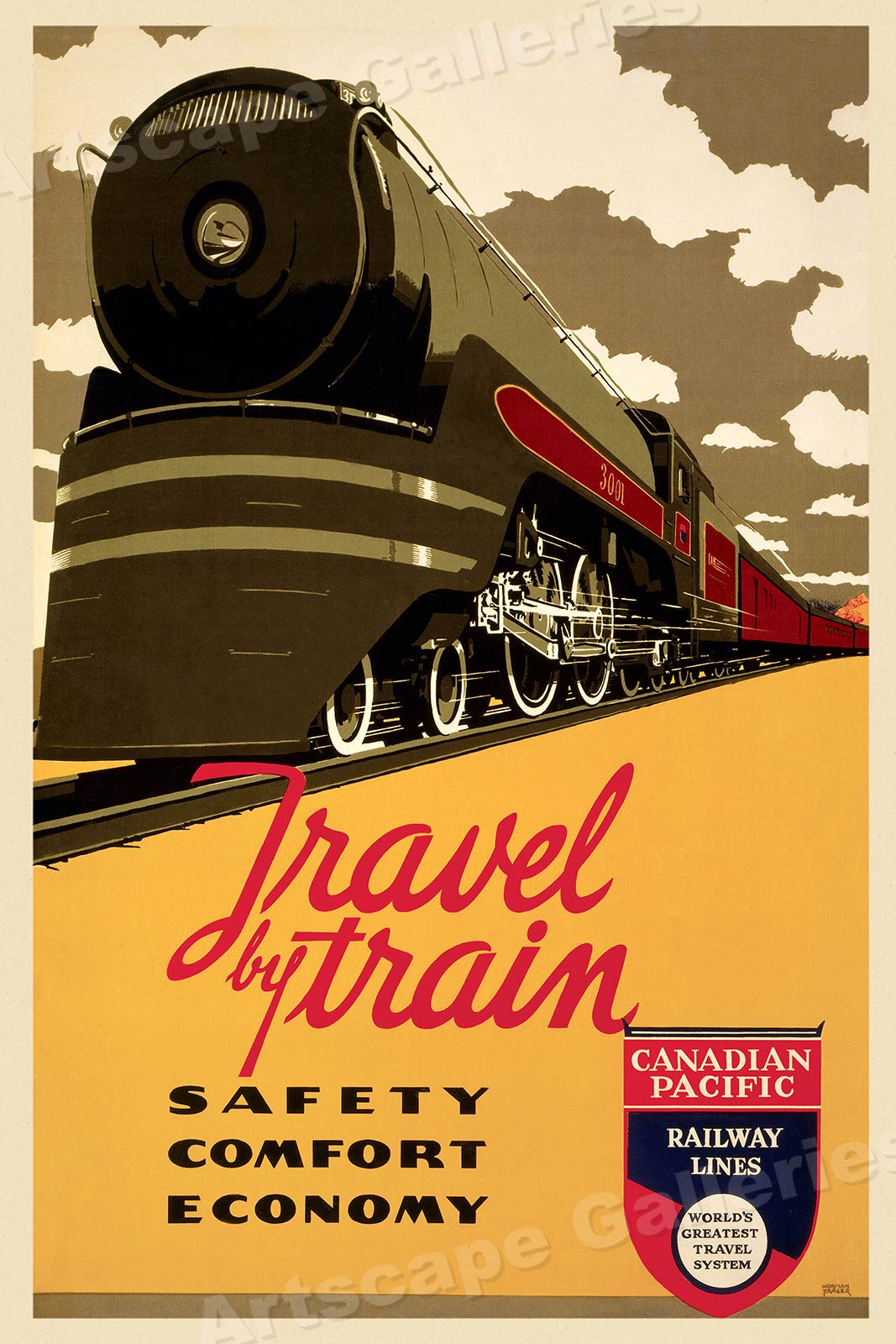 Travel By Train 1940s Canadian Pacific Railroad Vintage Travel Poster