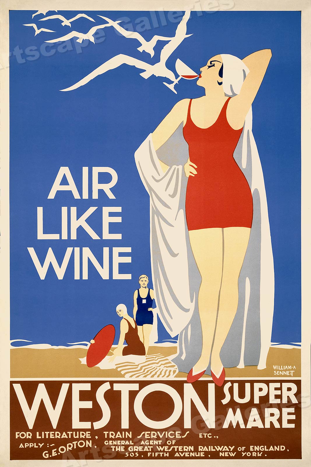 1930s Weston England Air Like Wine Classic British Train Travel Poster