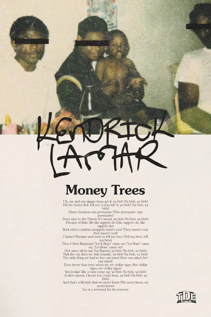 Kendrick Lamar 'Money Trees' Lyrics Poster Postertok
