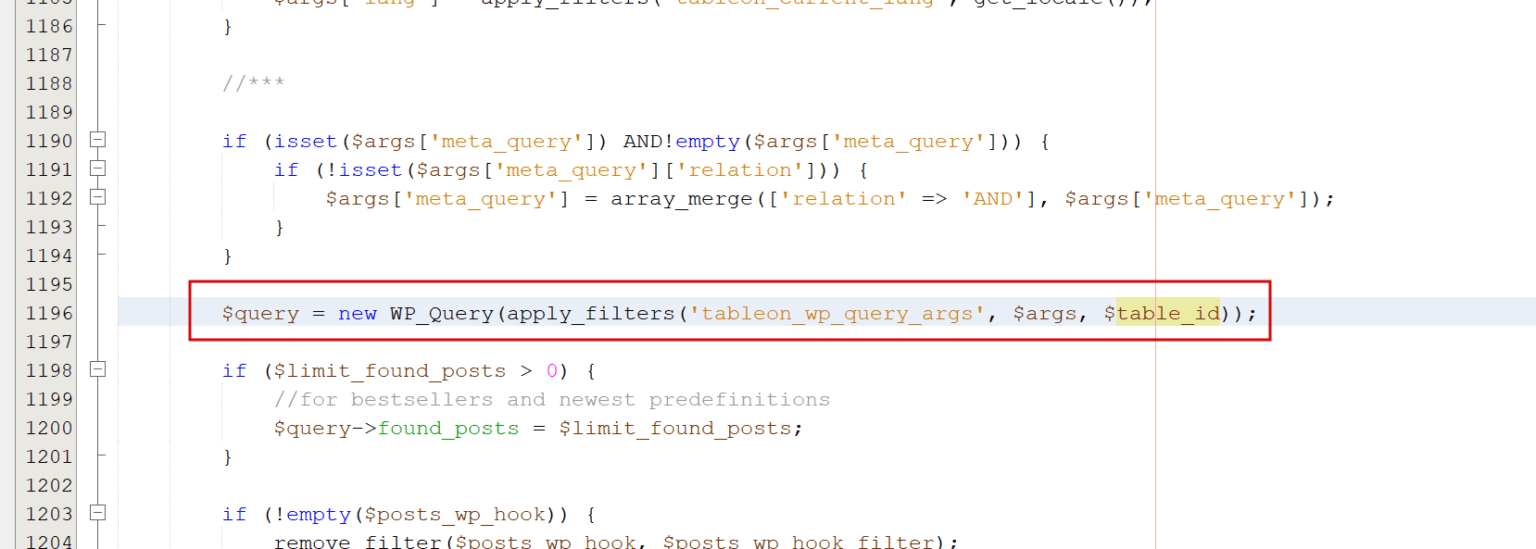 tableon_wp_query_args TABLEON WordPress Posts Table Filterable